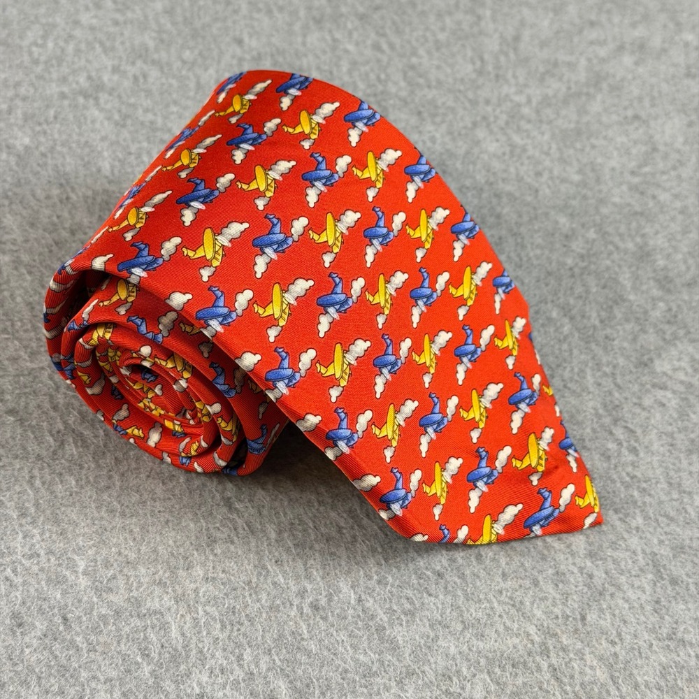 VTG Robert Talbott Silk Tie Mens Red Biplane Airplane Clouds Hand Sewn 58x3.75"